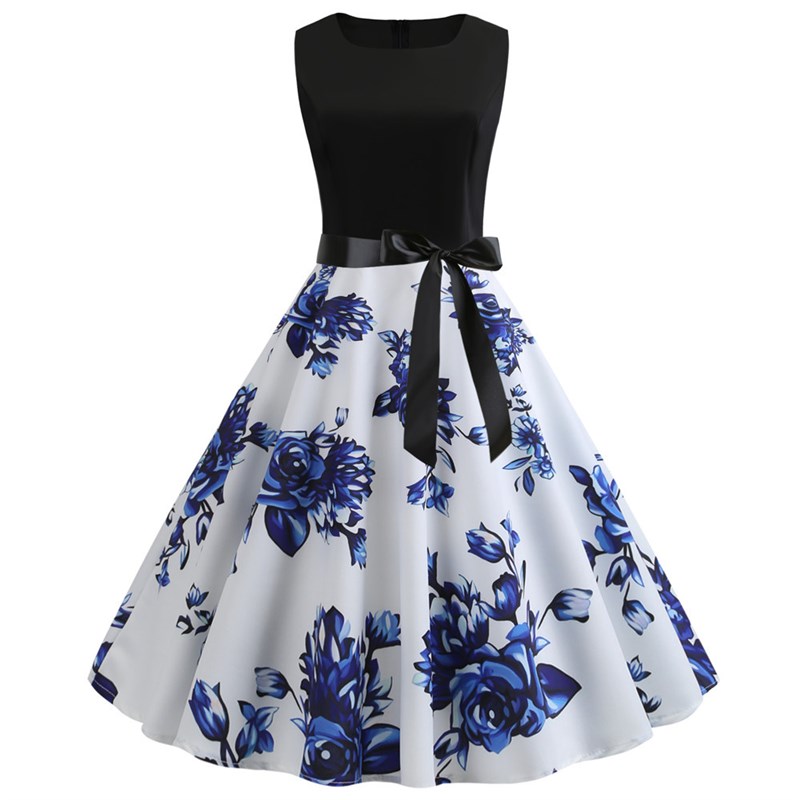 Midi Skirt Floral - Retro Floral Print Maxi Dress with