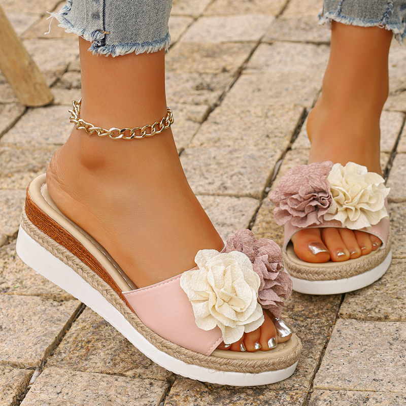 Women's Pink Flower Decor Plat - огляд і ціна Wedge Espadrille Women