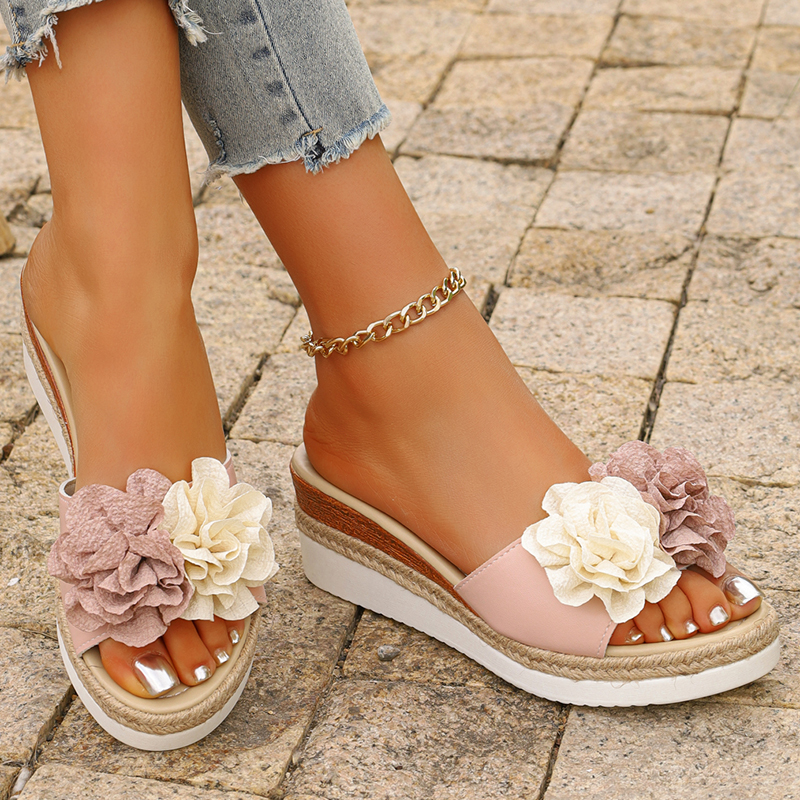 Women's Pink Flower Decor Plat - огляд і ціна Wedge Espadrille Women