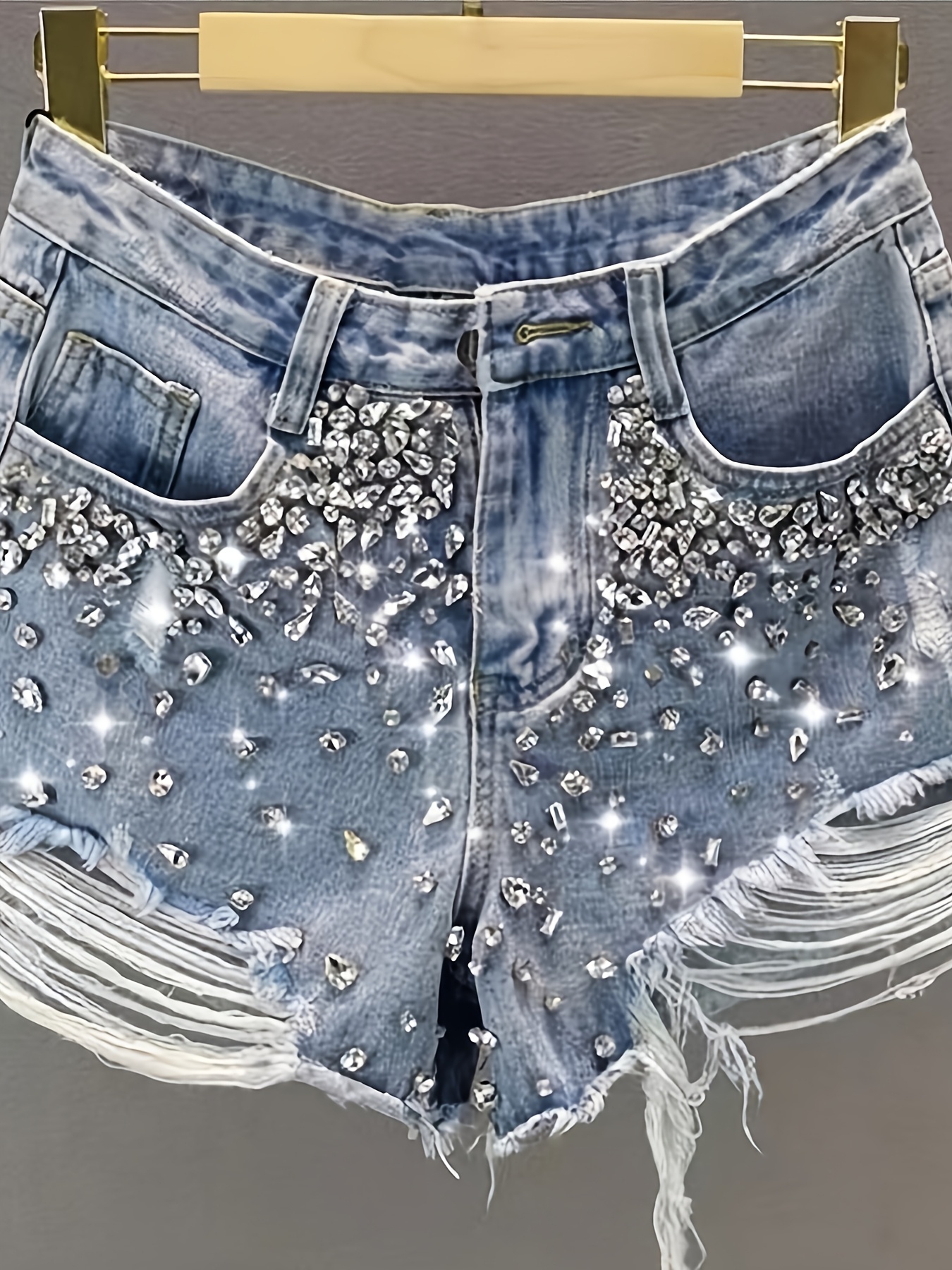 Hot girl style rhinestone ripp - огляд і ціна Shorts Denim Frayed
