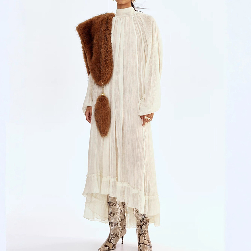 Ladies O-neck Long Sleeved Ple - огляд і ціна Linen Dress Wrap