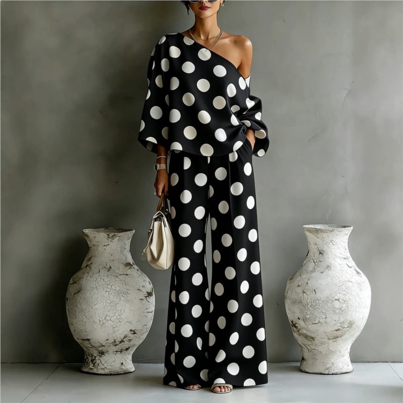 Women's Polka Dot 2 Piece Outf - огляд і ціна Blouse Off Shoulder