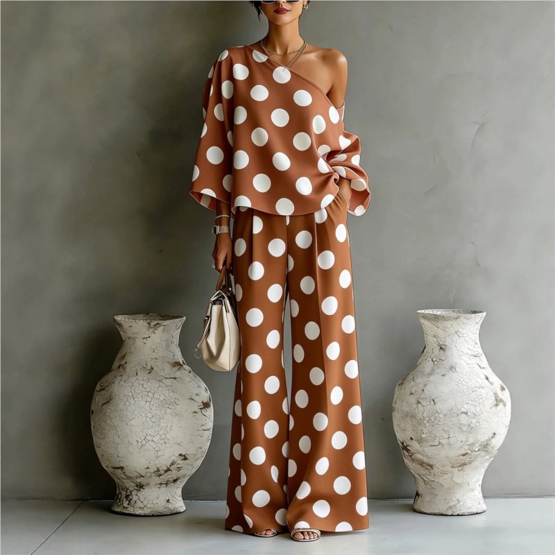 Women's Polka Dot 2 Piece Outf - огляд і ціна Blouse Off Shoulder