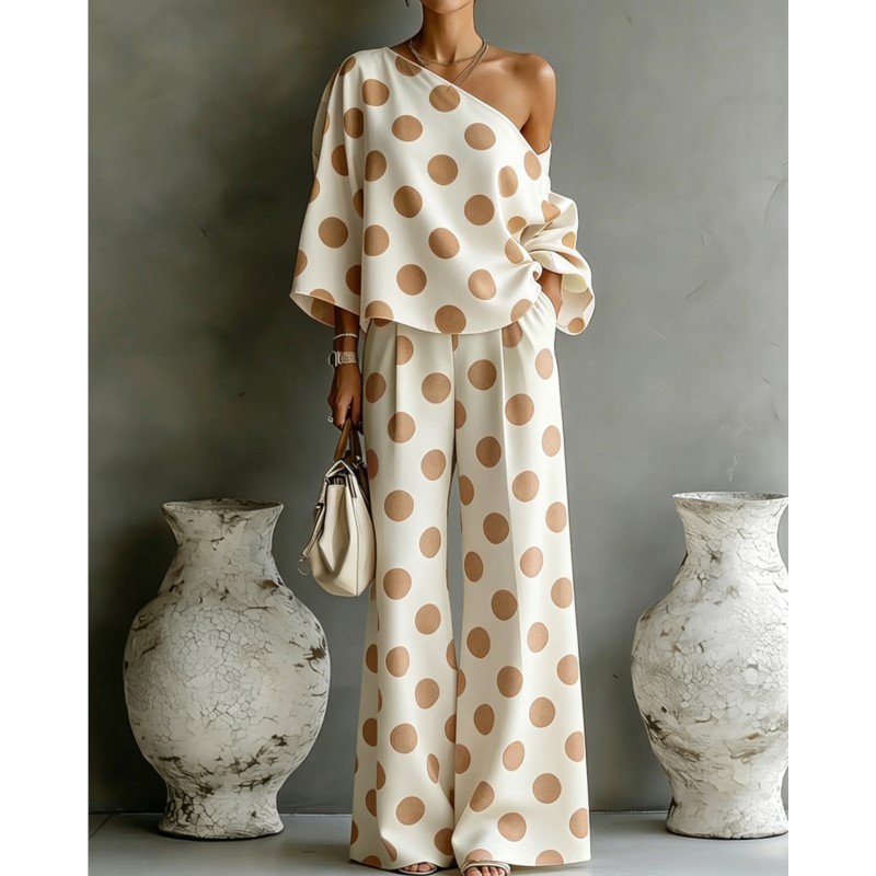 Women's Polka Dot 2 Piece Outf - огляд і ціна Blouse Off Shoulder
