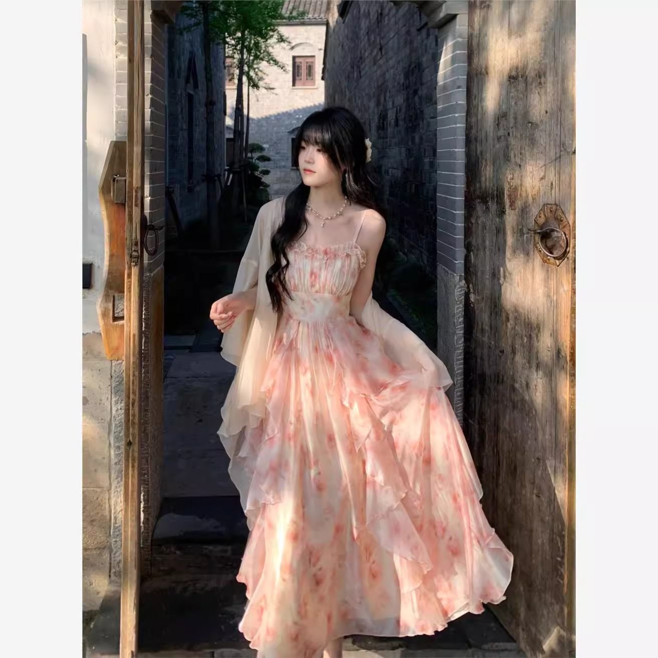 Women Watercolor Peach Floral  - огляд і ціна Kimono Sheer Floral