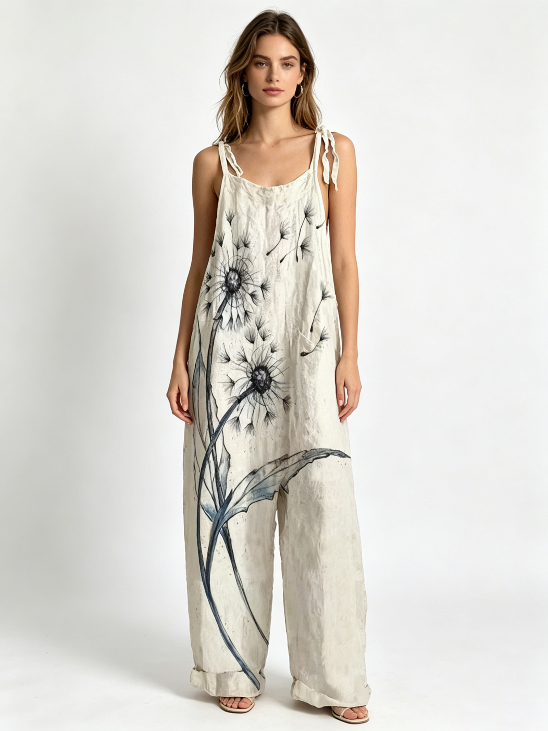 Oversized Baggy Watercolor Flo - огляд і ціна Jumpsuit Linen Relaxed