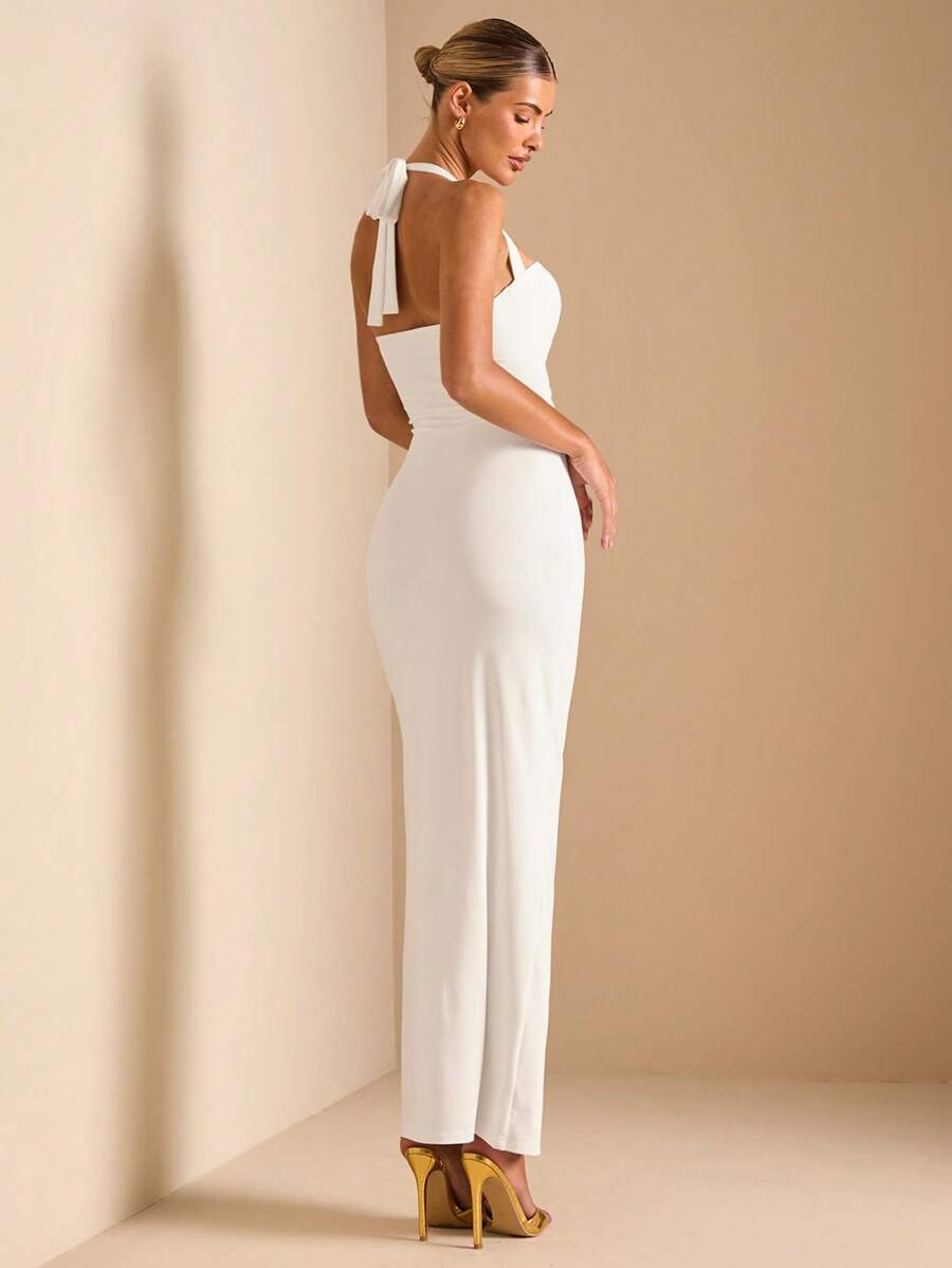 White Cut Out Halter Neck Fitt - огляд і ціна Maxi Dress Halter