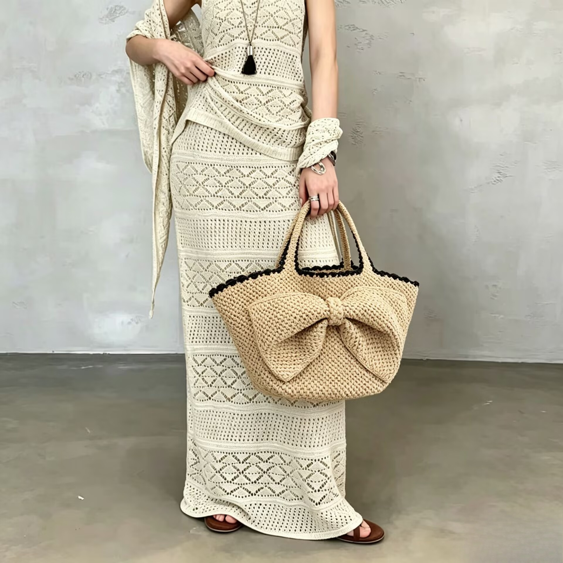 NEW raffia bow crochet handwov - огляд і ціна Crochet Bag Raffia