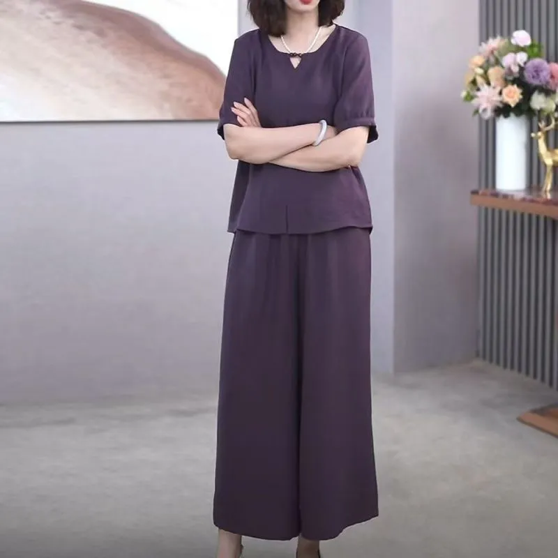 Women Purple Tencel Linen Two  - огляд і ціна Linen Pant Wide