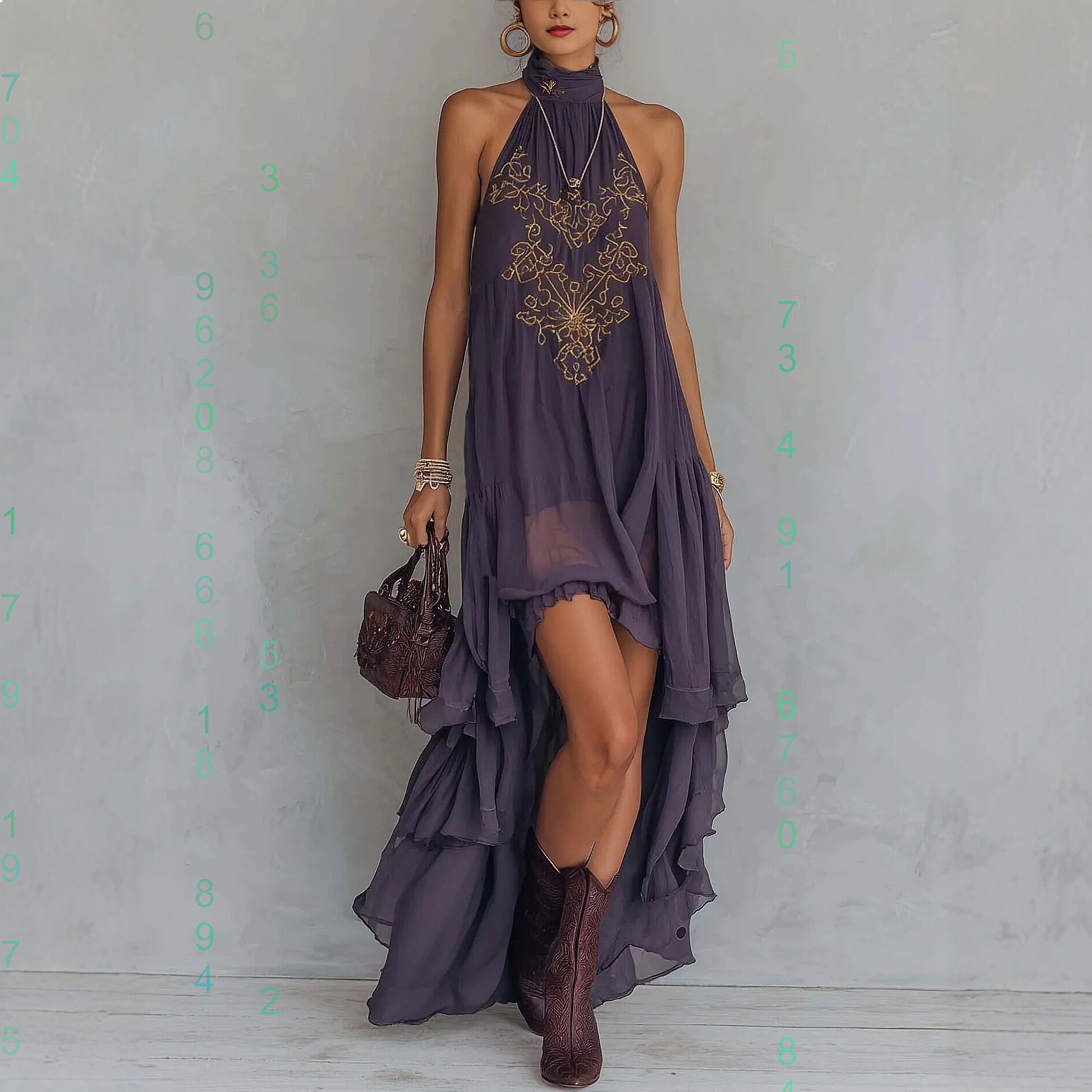 Purple Print Halter Neck Sleev - огляд і ціна Maxi Dress Halter