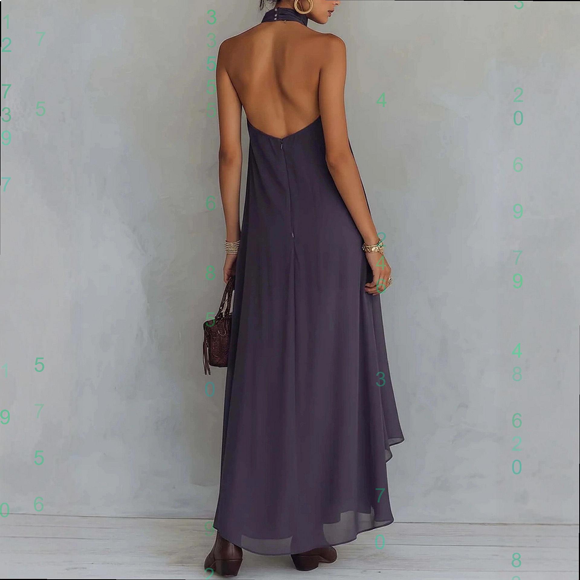 Purple Print Halter Neck Sleev - огляд і ціна Maxi Dress Halter