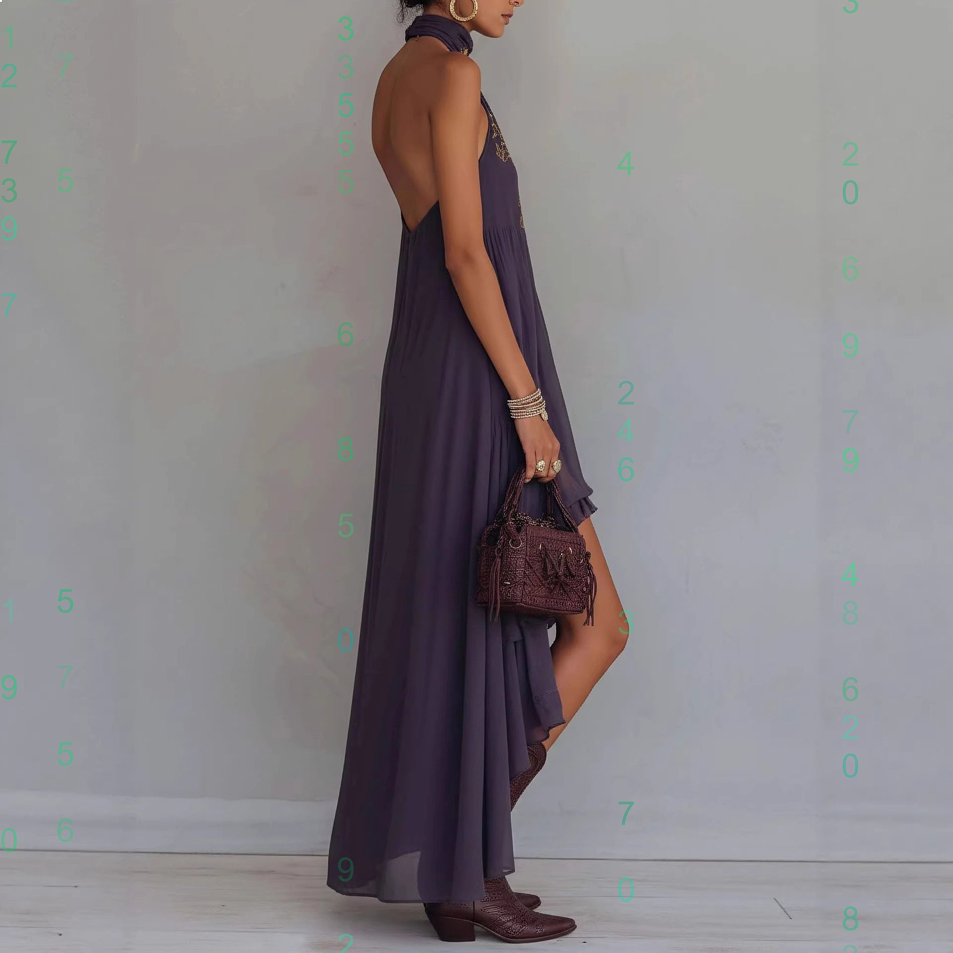 Purple Print Halter Neck Sleev - огляд і ціна Maxi Dress Halter