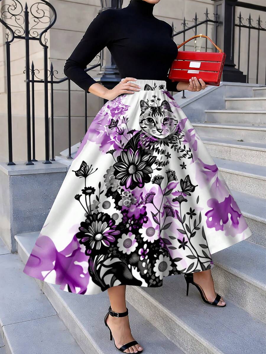 Oversized Floral Cat Print Mid - огляд і ціна Midi Skirt Floral