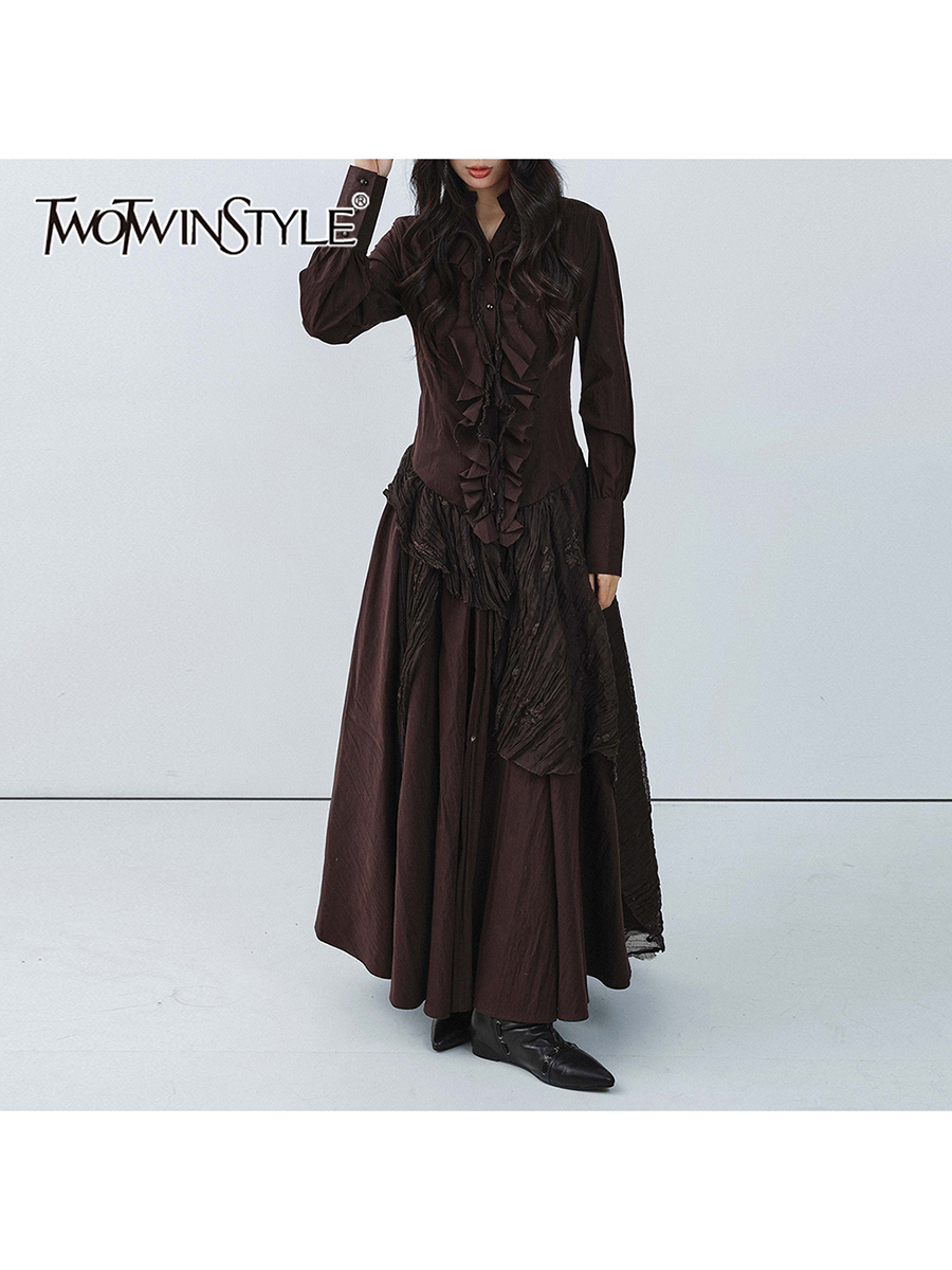 TWOTWINSTYLE Brown Spliced Fol - огляд і ціна Linen Dress Wrap