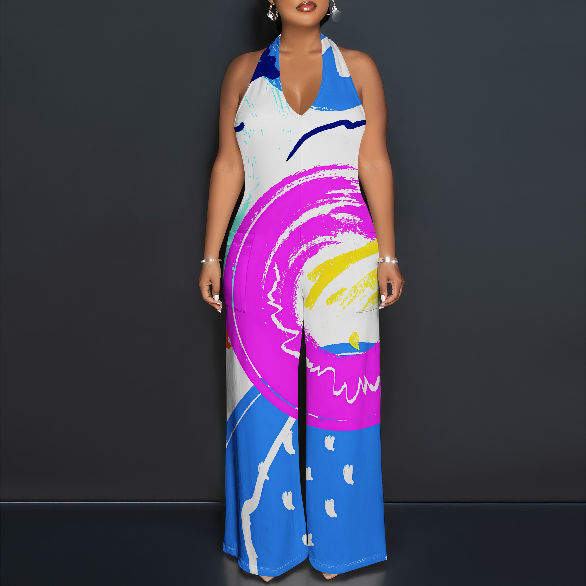 Bold Abstract Brushstroke Halt - огляд і ціна Maxi Dress Halter