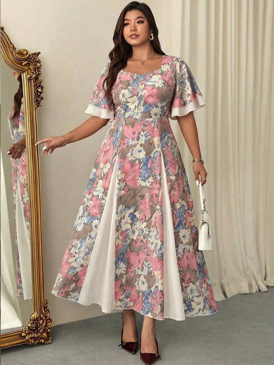 Plus Size Floral Print Square  - огляд і ціна Midi Skirt Floral