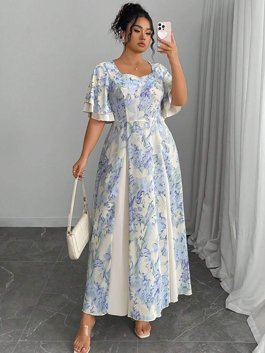 Plus Size Floral Print Square  - огляд і ціна Midi Skirt Floral