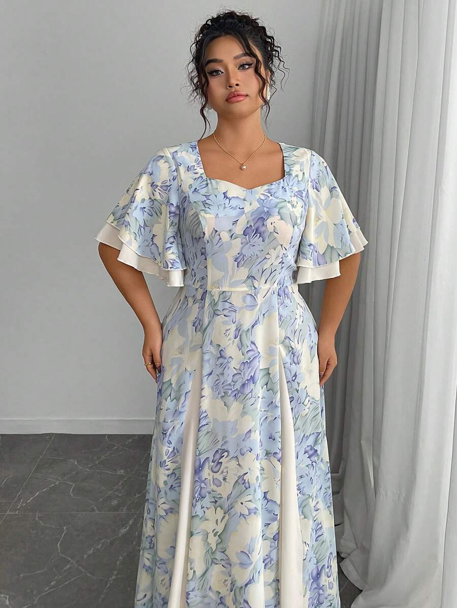 Plus Size Floral Print Square  - огляд і ціна Midi Skirt Floral