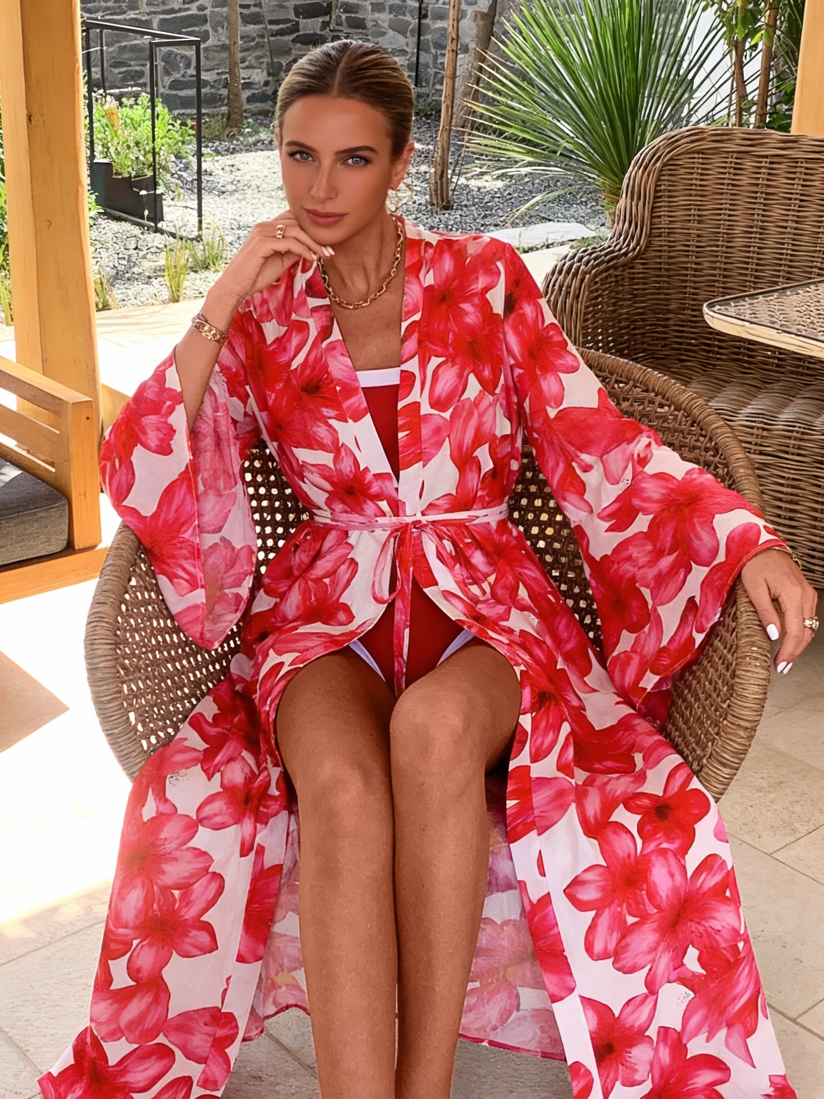 Women's Red Floral Kimono Robe - огляд і ціна Kimono Sheer Floral