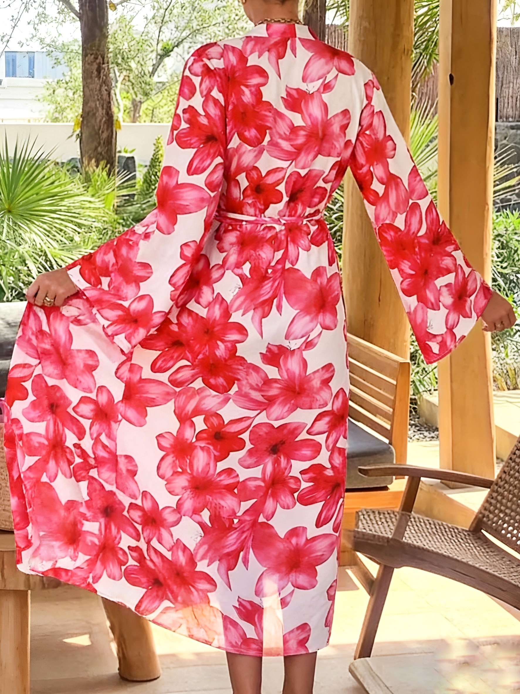 Women's Red Floral Kimono Robe - огляд і ціна Kimono Sheer Floral