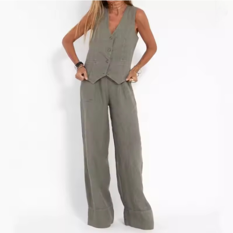 Womens Cotton Linen 2 Piece Se - огляд і ціна Linen Pant Wide