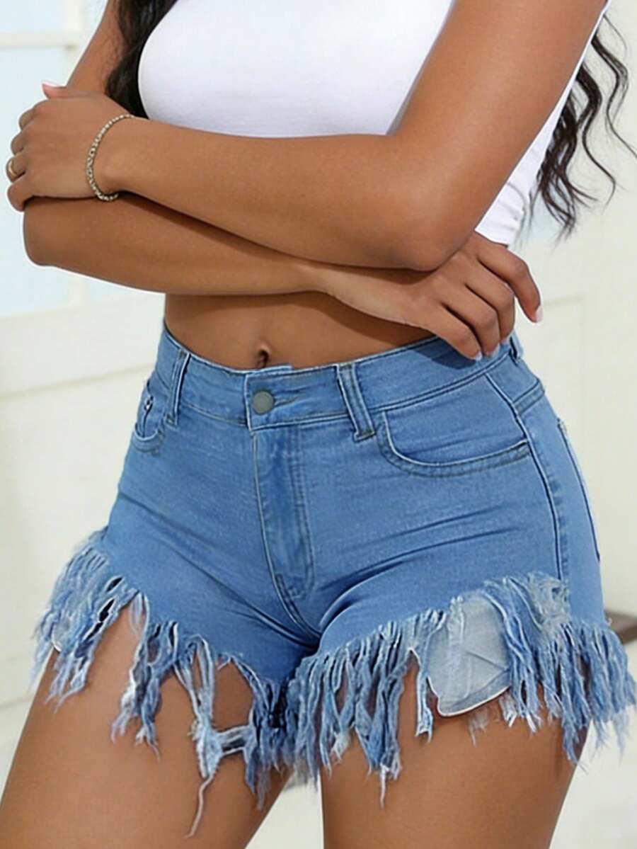 Distressed Frayed Hem Denim Sh - огляд і ціна Shorts Denim Frayed