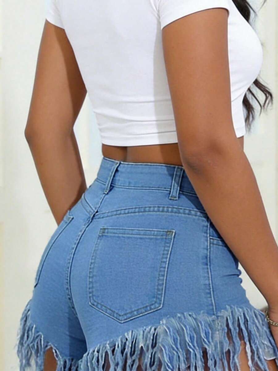 Distressed Frayed Hem Denim Sh - огляд і ціна Shorts Denim Frayed