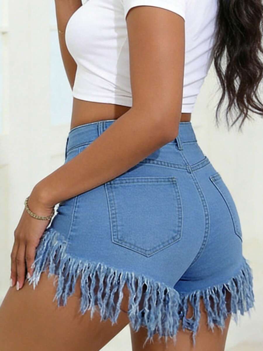 Distressed Frayed Hem Denim Sh - огляд і ціна Shorts Denim Frayed