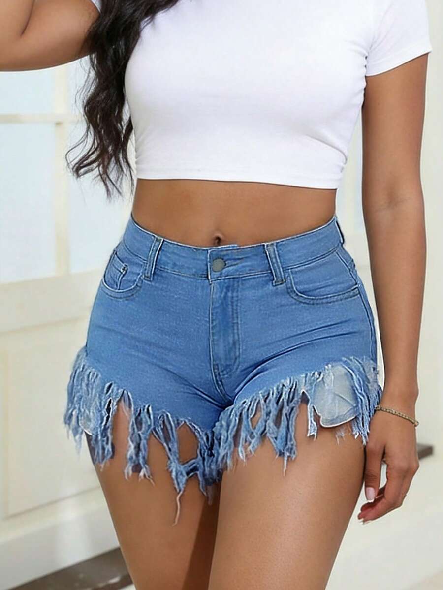Distressed Frayed Hem Denim Sh - огляд і ціна Shorts Denim Frayed