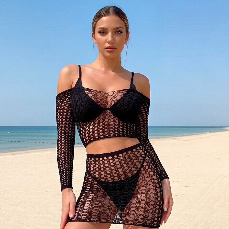 1 Set Women Long Sleeve See-Th - огляд і ціна Cover Up Kaftan