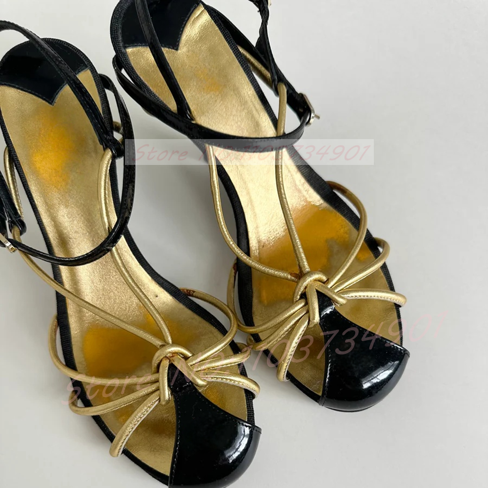 Gold Caged Strappy Knot Sandal - огляд і ціна Sandal Strappy Heeled