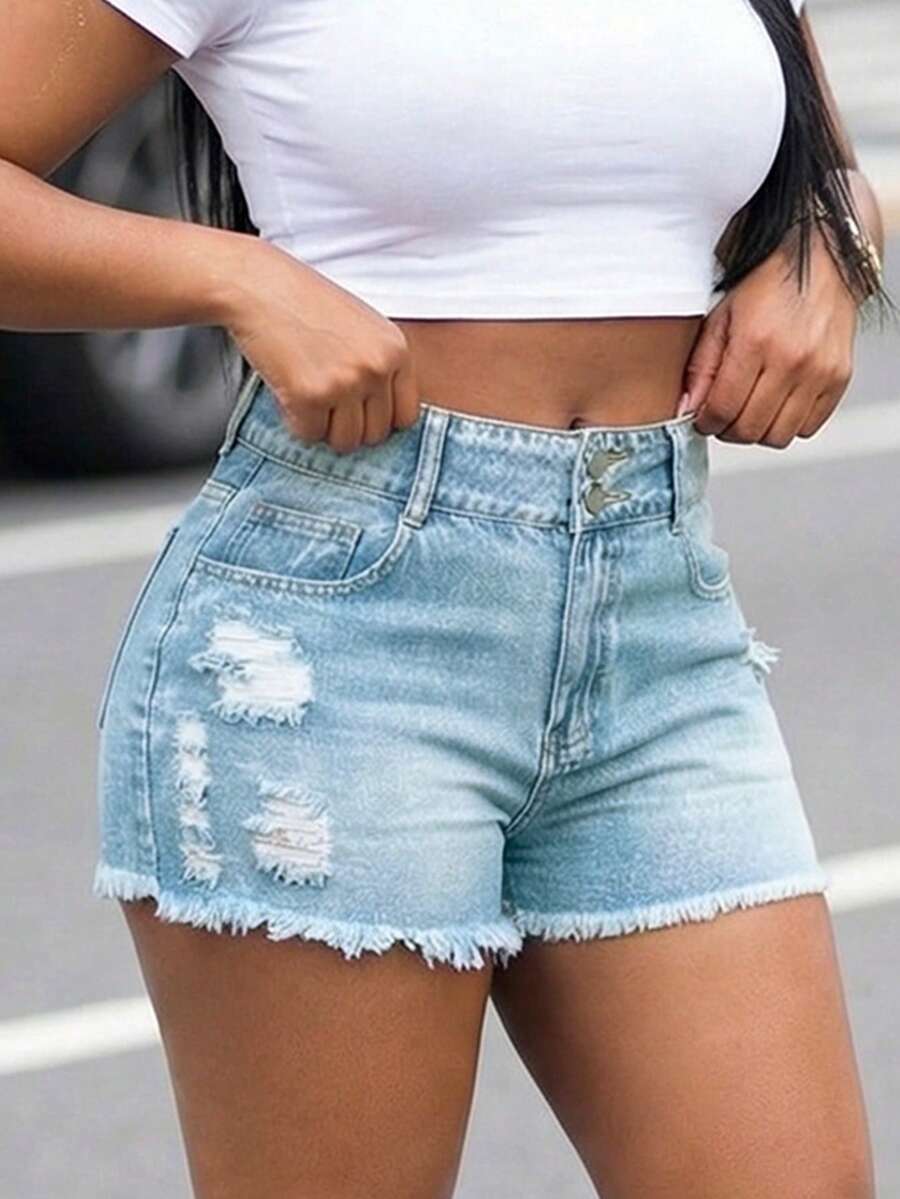 Women High Waist Denim Shorts  - огляд і ціна Shorts Denim Frayed