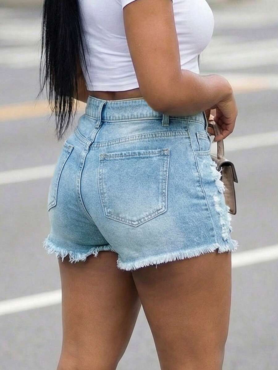 Women High Waist Denim Shorts  - огляд і ціна Shorts Denim Frayed