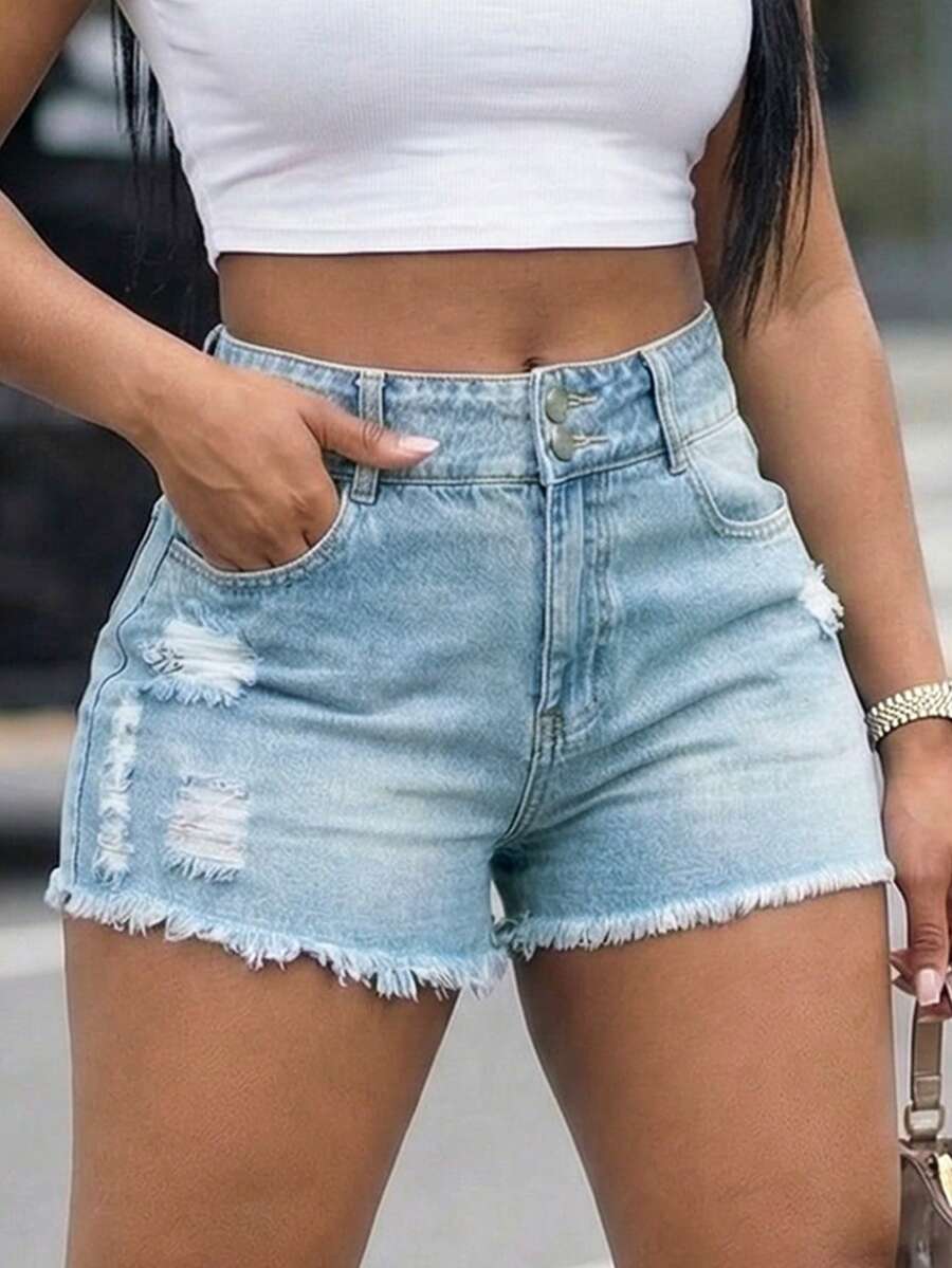 Women High Waist Denim Shorts  - огляд і ціна Shorts Denim Frayed