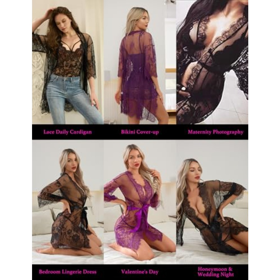 Narcisse Women's Floral Lace K - огляд і ціна Kimono Sheer Floral