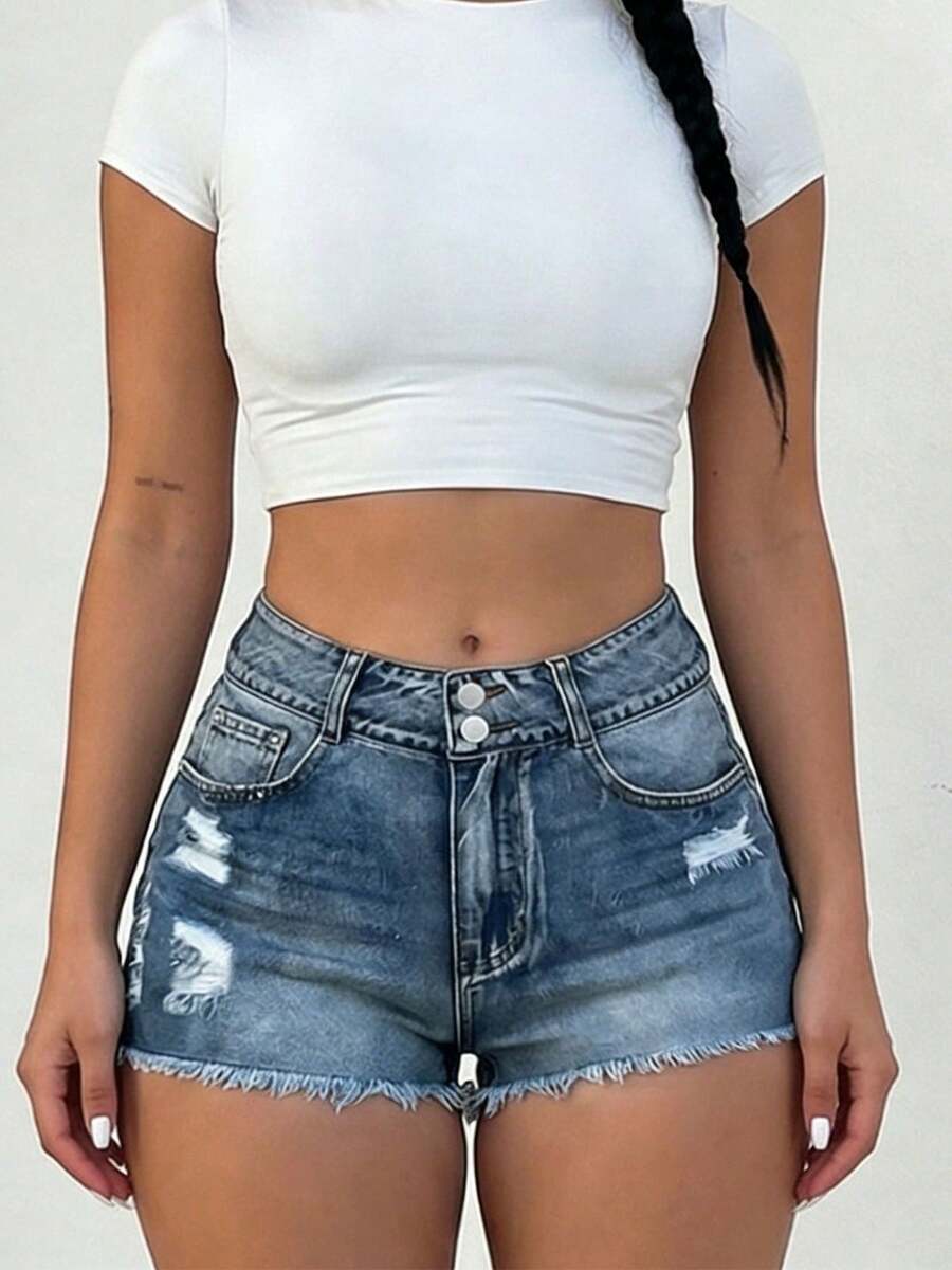 Mid-Rise Womens Denim Shorts W - огляд і ціна Shorts Denim Frayed