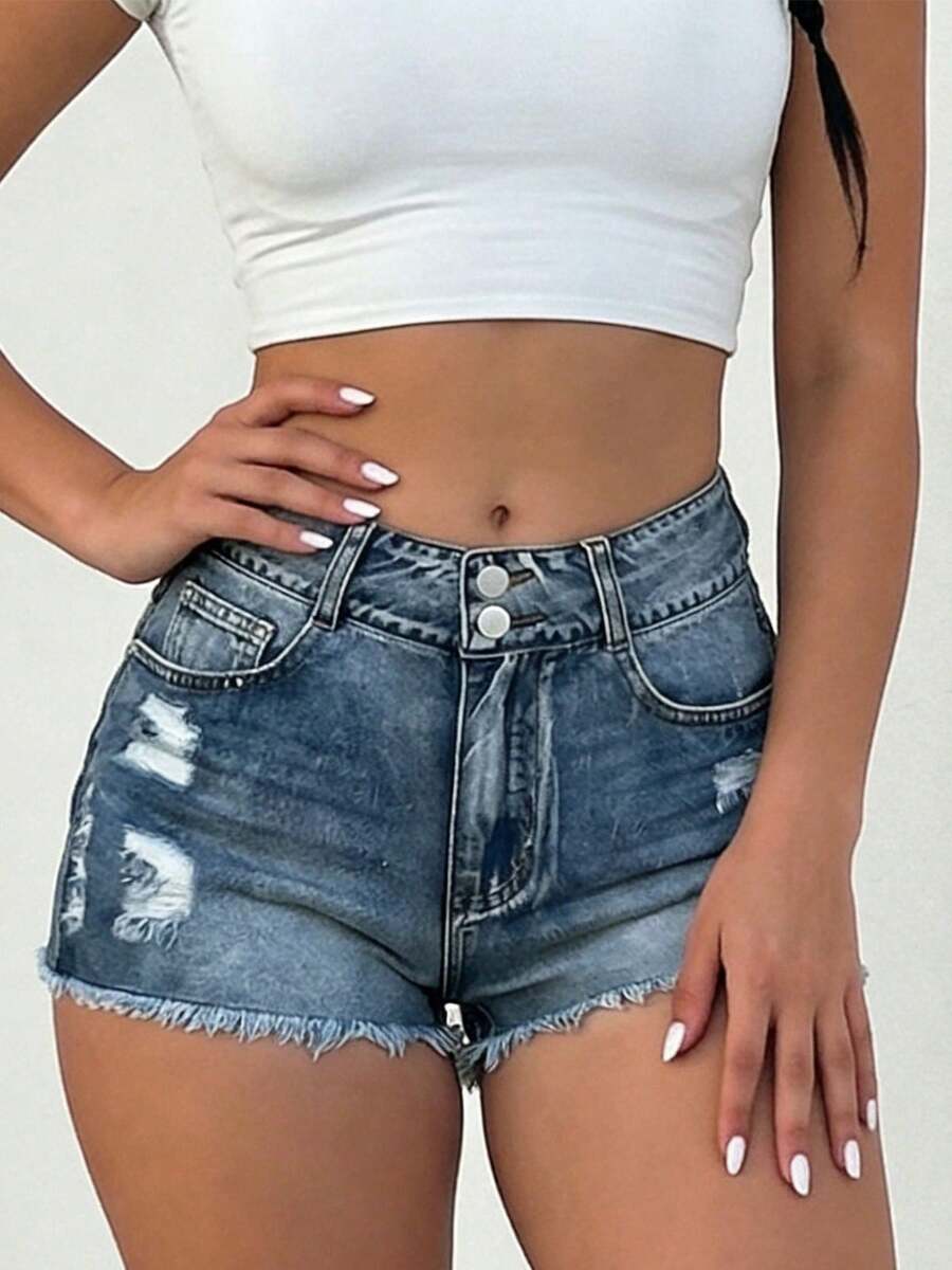 Mid-Rise Womens Denim Shorts W - огляд і ціна Shorts Denim Frayed